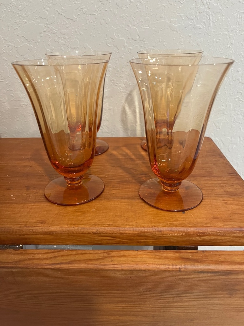 Fostoria Optic #4093 Handblown Amber Footed Ice Tea Parfait Set of 4 Gorgeous